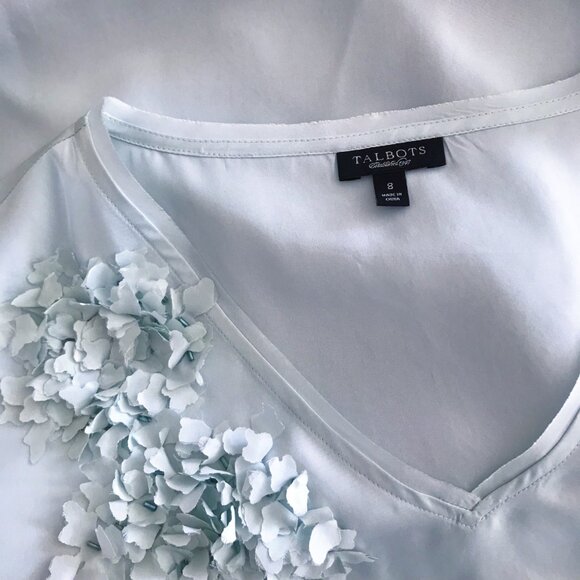 Talbots silk blouse floral silk shirt baby blue - Picture 6 of 7